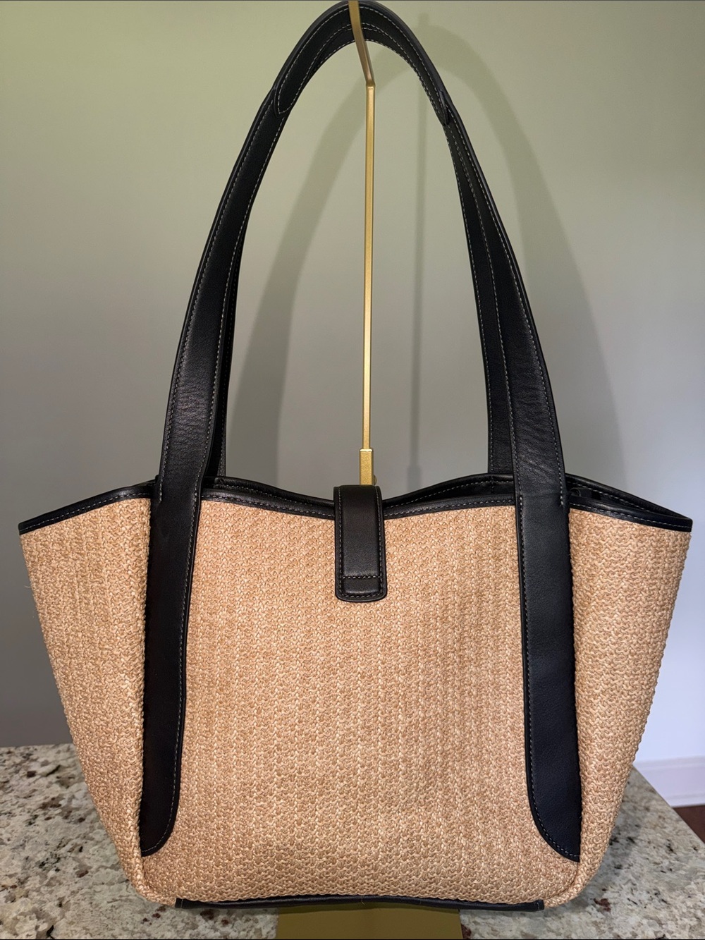 Coach Hadley Turnlock Straw and Leather Tote Bag - Picture 3 of 10